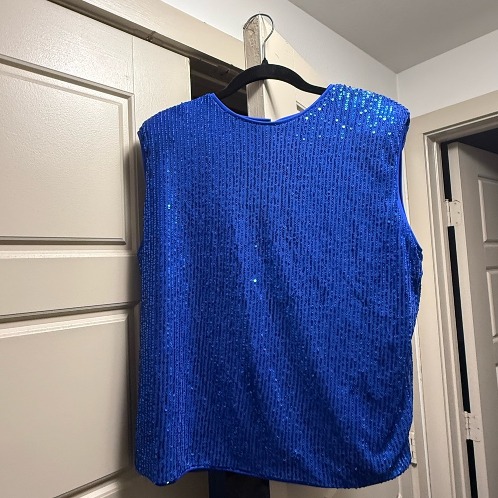 Blue Sequin Sleeveless Top